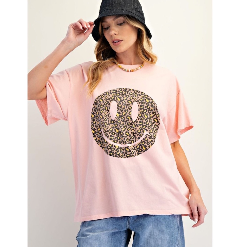 🌞 “The Ginger" Coral Smily Face Animal Print Cotton Tee